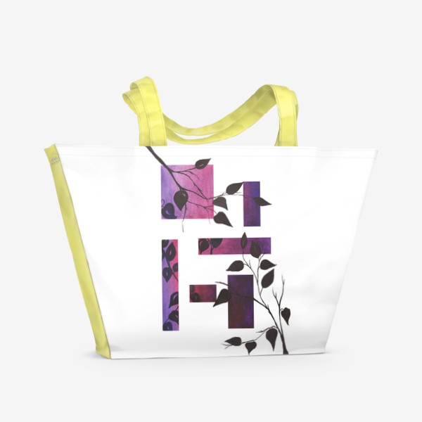 Пляжная сумка «Растение и геометрия. Фиолетовый.»