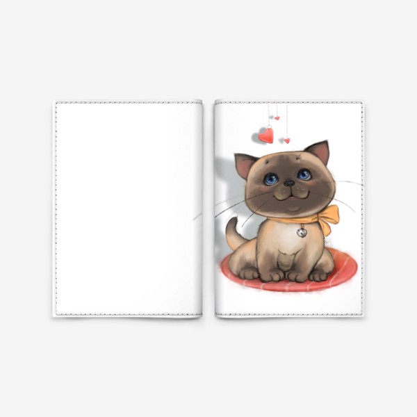 Обложка для паспорта «Siamese kitten with hearts»