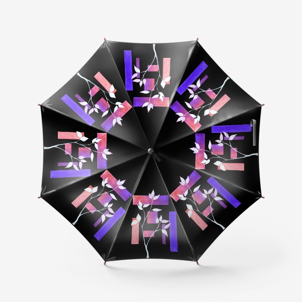 Зонт «Растение и геометрия. Чёрный.»