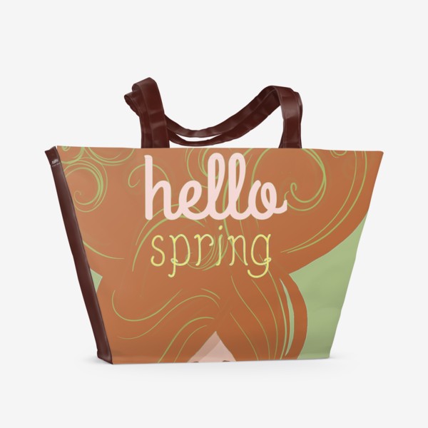 Пляжная сумка «Привет весна, девушка с длинными волосами с птичкой»