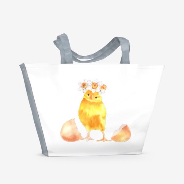 Пляжная сумка &laquo;Цыпленок с цветами - Пасха - Нарциссы&raquo;