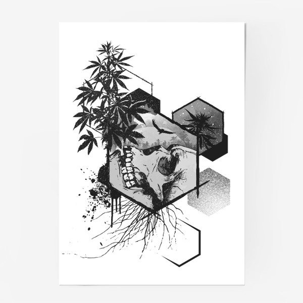 Постер «Weed Skull Hexagon»