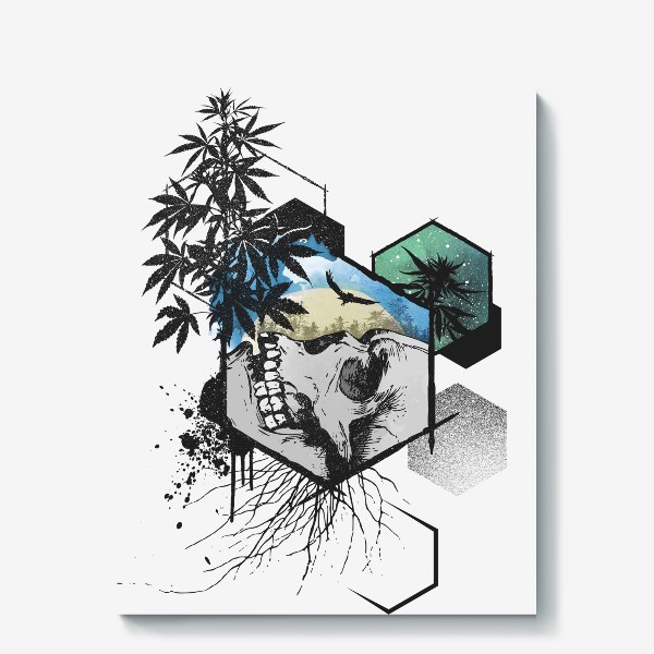 Холст «Weed Skull Hexagon»