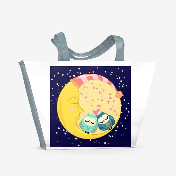 Пляжная сумка «Влюбленные совы на луне»
