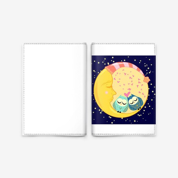 Обложка для паспорта «Влюбленные совы на луне»