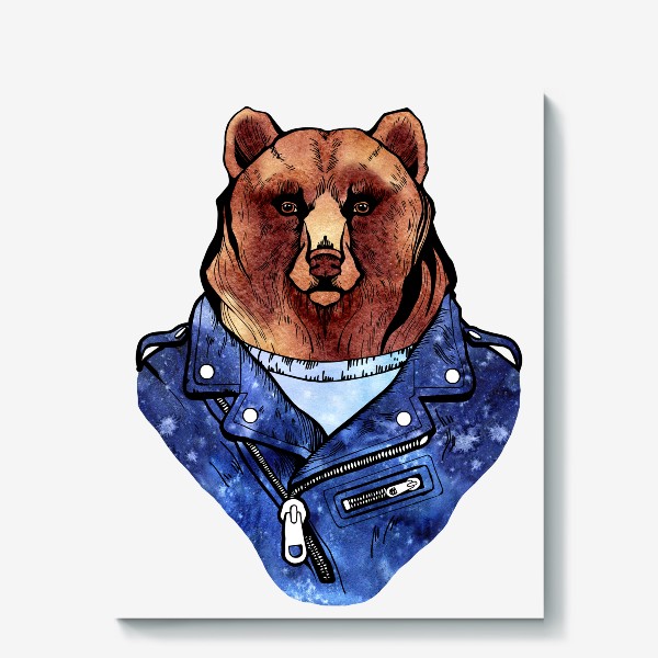 Холст «Медведь в куртке-косухе. Для него »