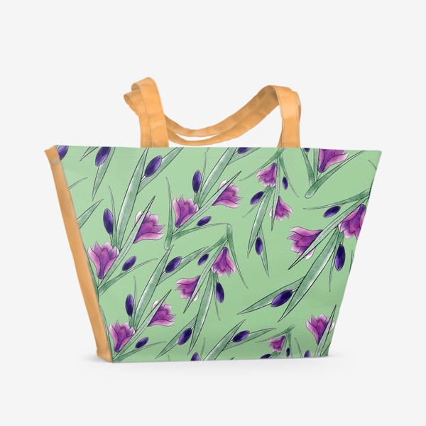 Пляжная сумка «Крокусы на зеленом»