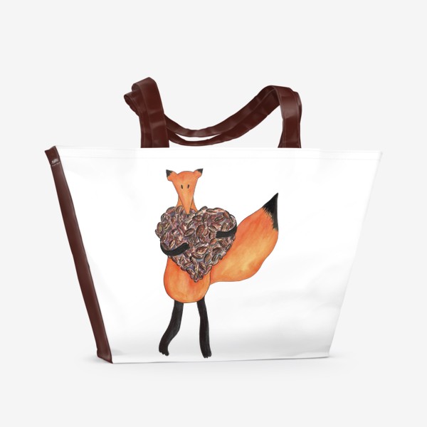 Пляжная сумка «Любовь: сердце, кофе, лис»