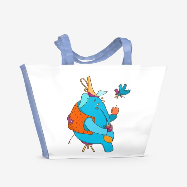 Пляжная сумка «Слон, яблоко и птичка»