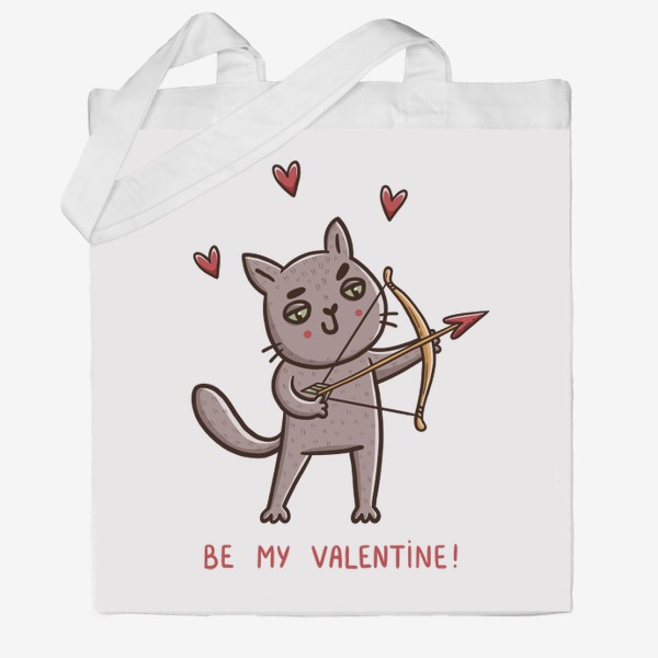 Сумка хб «Дерзкий кот - купидон. Подарок на 14 февраля. Be my Valentine! День Святого Валентина»