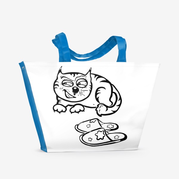 Пляжная сумка «Прикольный Кот и тапки.»