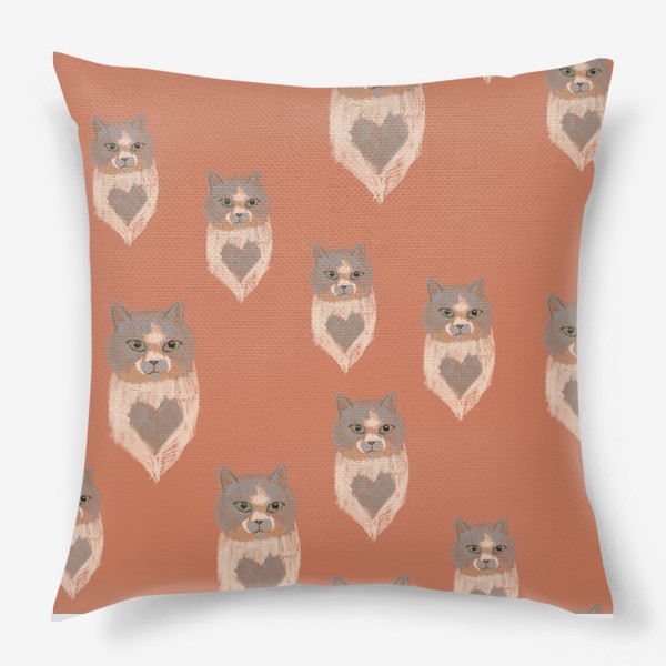 Подушка «Паттерн коты с пятном в виде сердца»