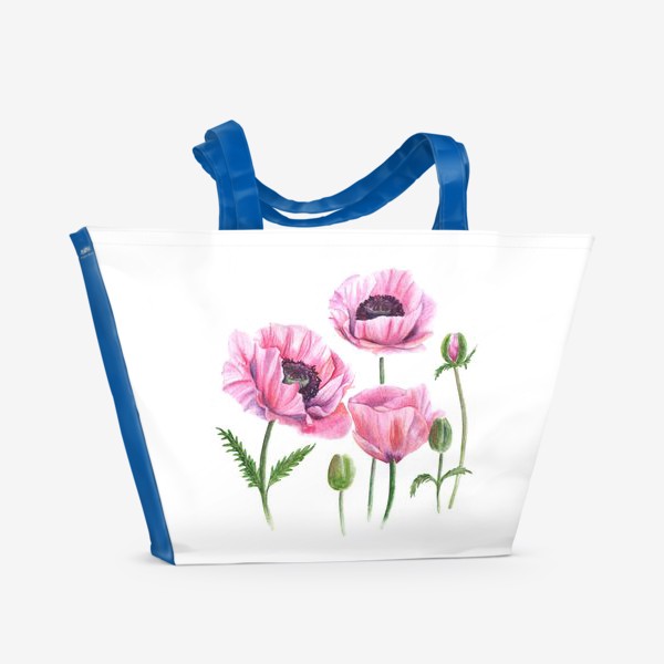 Пляжная сумка &laquo;Розовые акварельные маки&raquo;