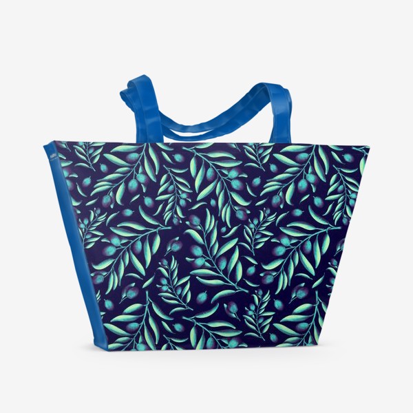 Пляжная сумка «Оливковые веточки на темно-синем »
