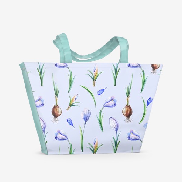 Пляжная сумка «Сиреневый принт с весенними крокусами»