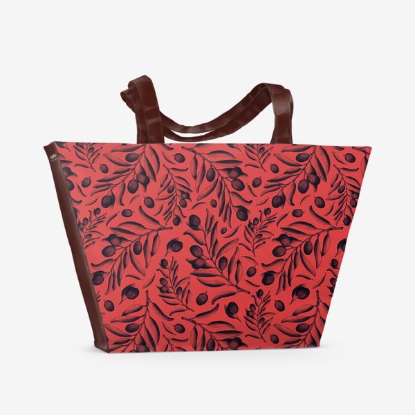 Пляжная сумка «Оливковые веточки на красном»