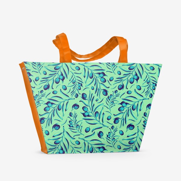 Пляжная сумка «Оливковые веточки на зелёном »