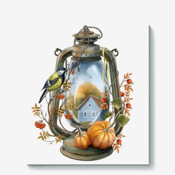 Холст «Осенняя лампа, яркая осенняя картина»
