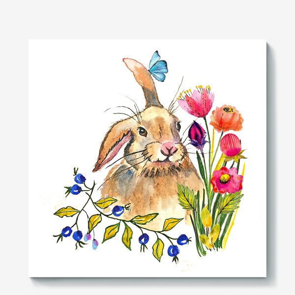 Холст «заяц кролик  животные дикие стильный принт растения »
