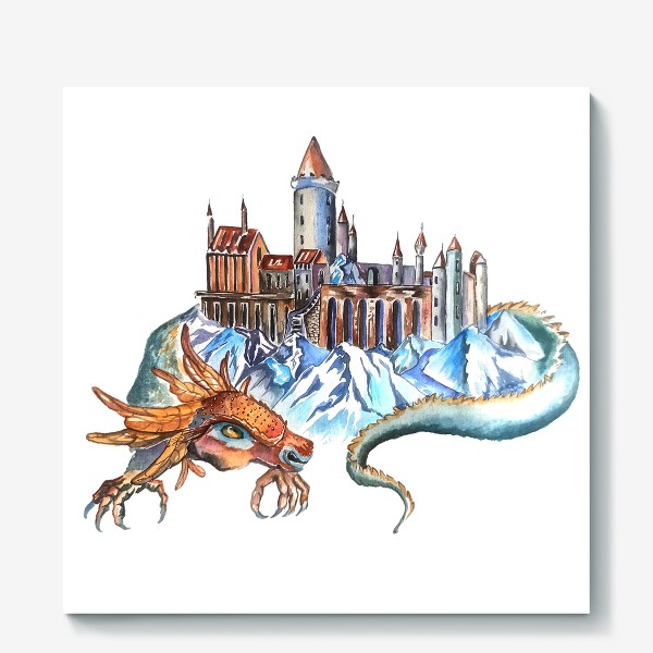 Холст «дракон стильный принт фэнтези дворец»