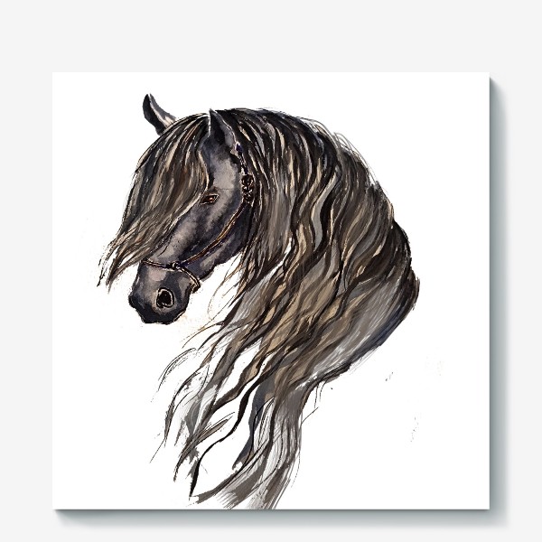 Холст «лошадь конь фриз стильный принт  черная лошадь»