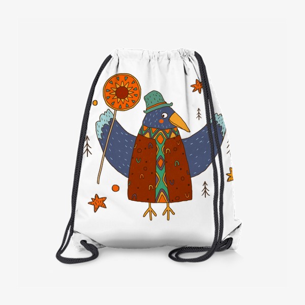 Рюкзак «Ворона держит символ солнца. Масленица.»