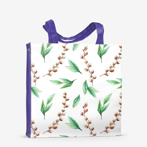 Сумка-шоппер «Весенний принт с вербой и зелеными листьями»