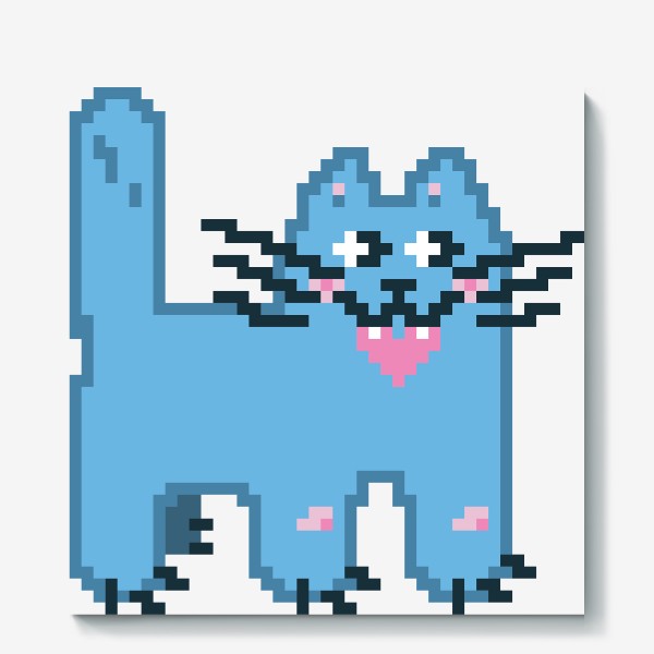 Холст «Бирюзовый кот с сердцем в зубах. Пиксель-арт»