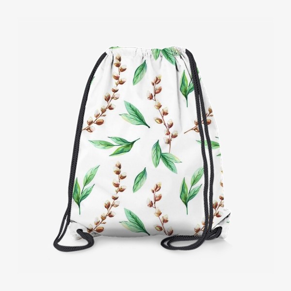 Рюкзак «Весенний принт с вербой и зелеными листьями»