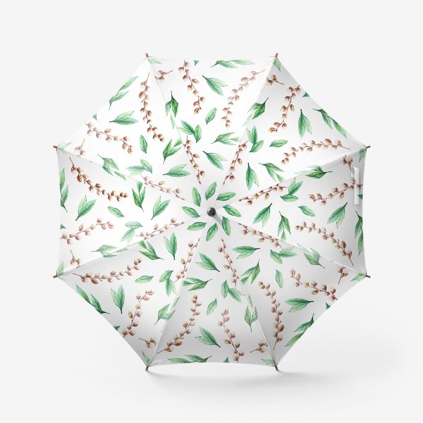 Зонт «Весенний принт с вербой и зелеными листьями»