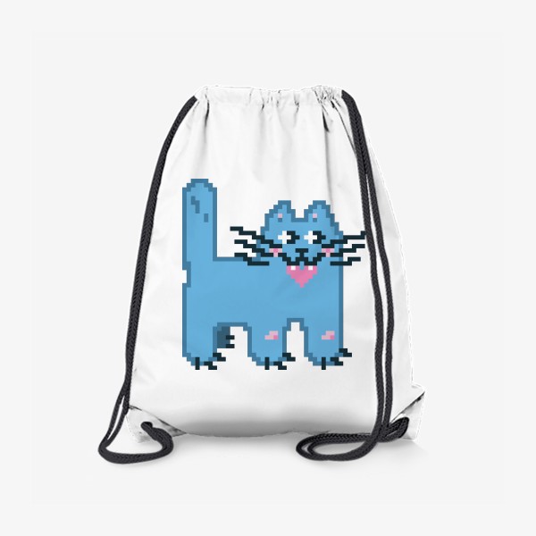 Рюкзак «Бирюзовый кот с сердцем в зубах. Пиксель-арт»