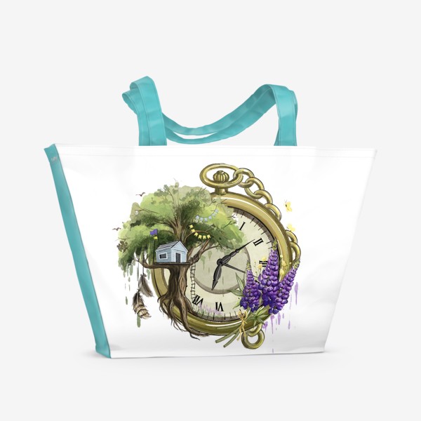Пляжная сумка «Фантастические Часы, лето,Часы с цветами,старинные Часы»