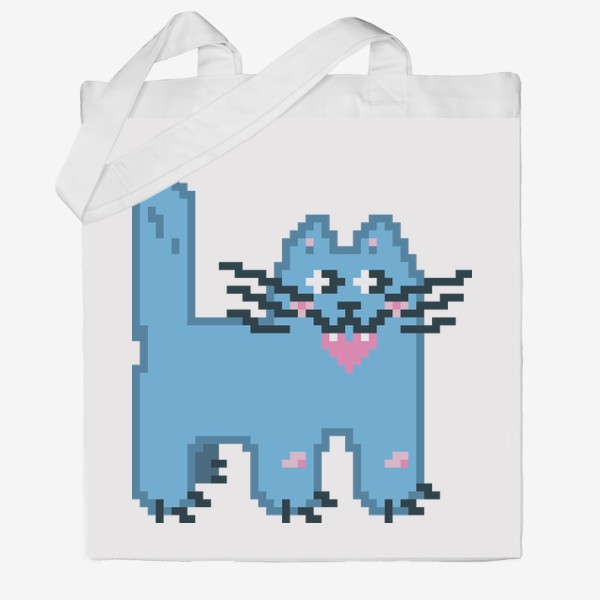 Сумка хб «Бирюзовый кот с сердцем в зубах. Пиксель-арт»