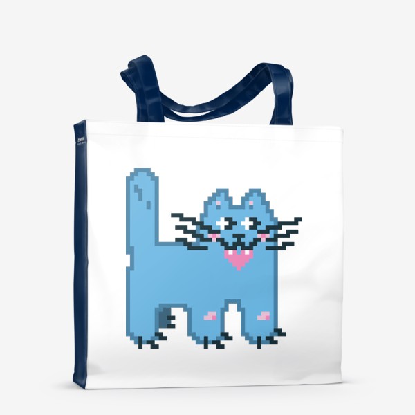 Сумка-шоппер «Бирюзовый кот с сердцем в зубах. Пиксель-арт»