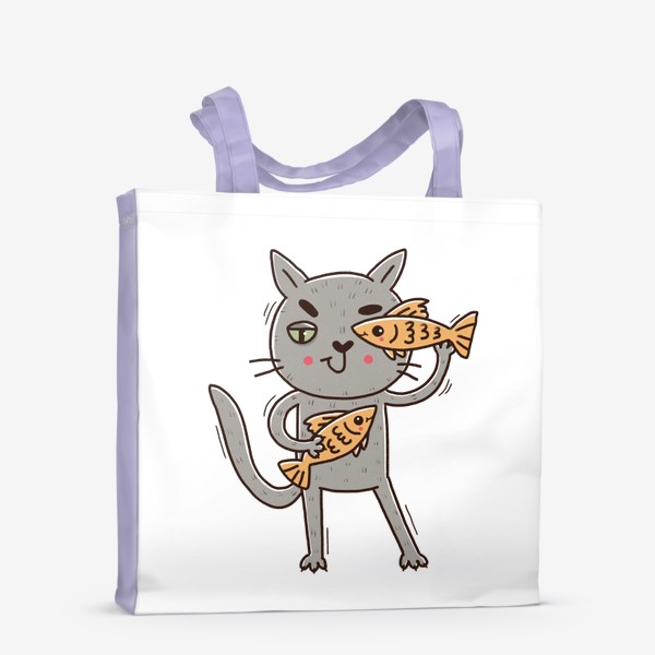 Сумка-шоппер «Дерзкий серый кот - рыбы. Подарок для рыб»