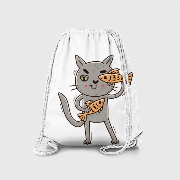 Рюкзак &laquo;Дерзкий серый кот - рыбы. Подарок для рыб&raquo;
