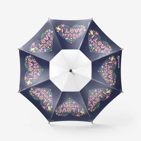 Зонт «Сердце из цветов и леттеринг Люблю себя. Концепт здорового выбора в свою пользу »