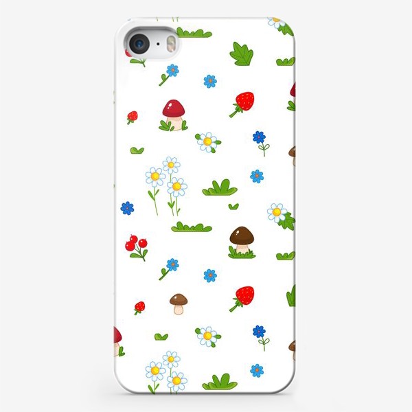 Чехол iPhone «Детский паттерн с грибочками и цветочками»