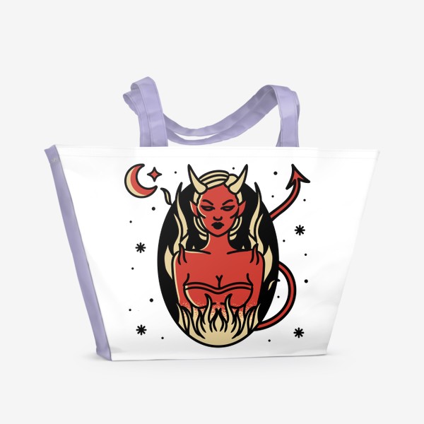 Пляжная сумка «Девушка демон - в стиле Олд Скул татуировки»