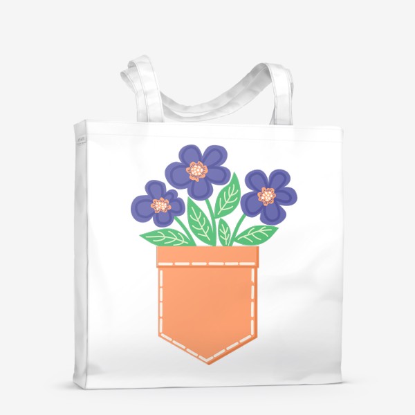 Сумка-шоппер «Оранжевый карман с фиолетовыми цветами»