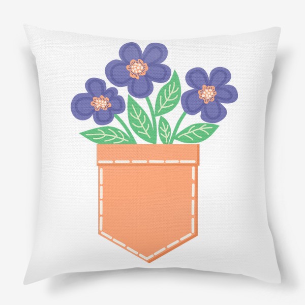Подушка «Оранжевый карман с фиолетовыми цветами»