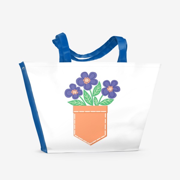Пляжная сумка «Оранжевый карман с фиолетовыми цветами»
