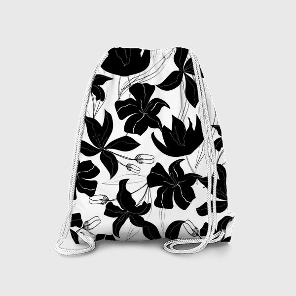 Рюкзак «чёрные цветы, лилии»