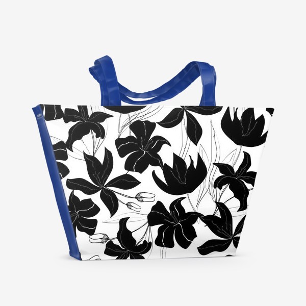 Пляжная сумка &laquo;чёрные цветы, лилии&raquo;