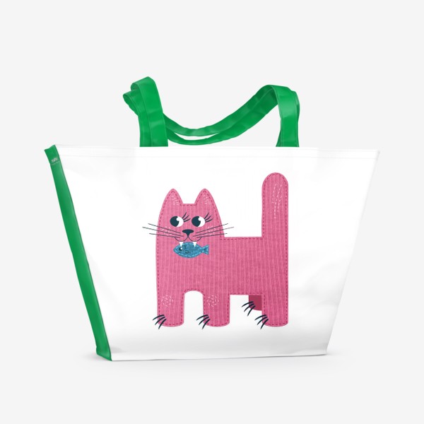 Пляжная сумка «Розовая кошечка с рыбкой»