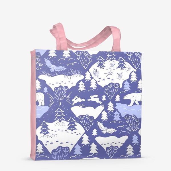 Сумка-шоппер «заснеженный лес и звери на фиолетовом»