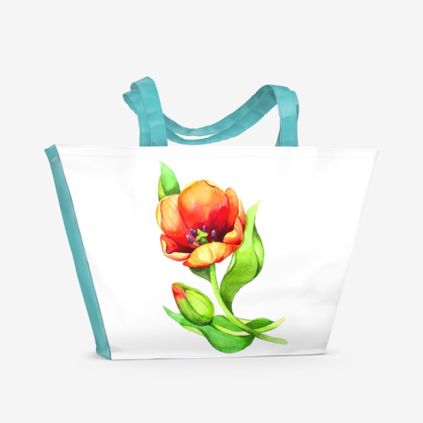 Пляжная сумка «Красный акварельный тюльпан»
