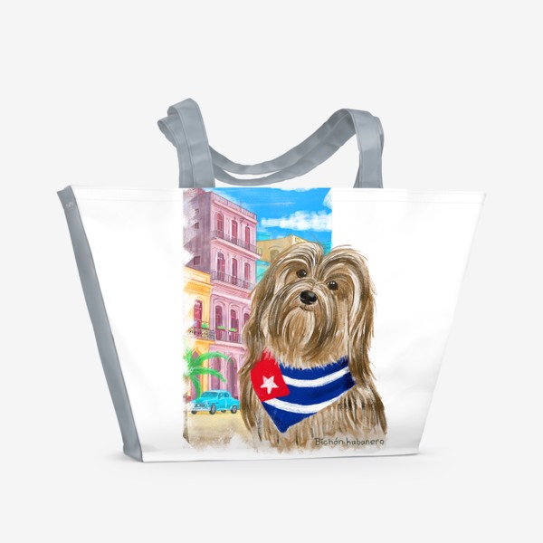 Пляжная сумка &laquo;Собаки и путешествия. Гаванский бишон. Куба.&raquo;