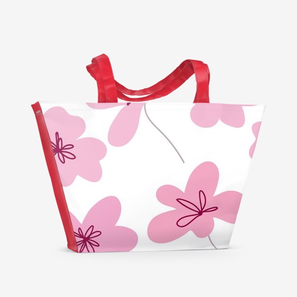 Пляжная сумка « «Цветочный графический дизайн. Рисованный бесшовный узор розовых цветов.»»