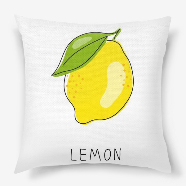 Подушка &laquo;«Рисованный лимон на белом фоне. Свежие желтые плоды лимона, лайма.»&raquo;